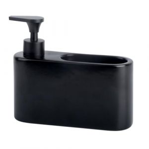 KOOK TIME Distributeur Liquide Vaisselle Porte Eponge pour Cuisine | Distributeur Savon Liquide pour Les Mains avec Espace | Matériel: céramique | Couleur: Noir (Kook Shop, neuf)