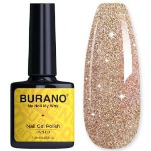 BURANO Vernis gels semi permanents, Soak Off UV LED Glitter vernis &agrave; ongles entretoises besoin de durcissement, 7.3ml Sparkle Chunky gel Glitter gel Polish (Gold LP63) (BURANO Direct, neuf)