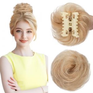 Silk-co Chignon Postiche Cheveux Grande Postiches Bouclés Ondulés Cheveux Humains Naturels Chouchou Cheveux Naturel Chignon Elastique pour Femmes Fille 42g #18P613 Sable Blond & Blond Très Clair (Ritera Flagship, neuf)