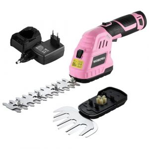 WORKPRO Cisaille Sculpte-Haie Electrique, Taille-Herbes sans Fil 12V, Cisaille à Gazon Batterie 2000mAh avec 2 Lames, Taille Haie Léger pour Coupe, Elagage, Noir & Rose (GreatStarTools, neuf)