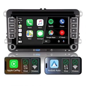 Autoradio sans fil CarPlay pour VW Polo Golf 5 6 Passat Tiguan Touran T5 eos Caddy,écran IPS 7",Autoradio VW Compatible avec Android Auto et Mirrorlink,SWC d'origine,Bluetooth,AM FM RDS,DSP,Navigation (Wangwan, neuf)