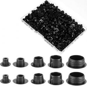 JYNXOR 200 pcs Cache Trou Bouchon Plastique, Bouchons Cache-Trou en Plastique, Cache Trou Meuble 5/6/8/10/12mm, Bouchons Noir pour Cache-Vis, Bouchon de Trou de Percage pour Meuble, Étagères, Armoires (SHOPSCAPE INK, neuf)