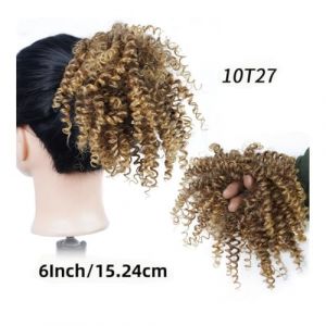 Chignon, Perruque noire en soie synth&eacute;tique avec queue de cheval boucl&eacute;e africaine et &eacute;l&eacute;gante, facile &agrave; coiffer(Brown) (hkuikui, neuf)