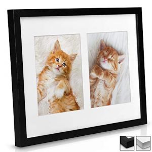 BOMOE Galeria Multi Cadre Photo pour 2 Photos 13x18 cm – Cadre Photo en Bois & Verre Plastique avec Suspension Métallique, Pied de Support & Passepartout – Décoration Murale – Noir (Brandvin, neuf)