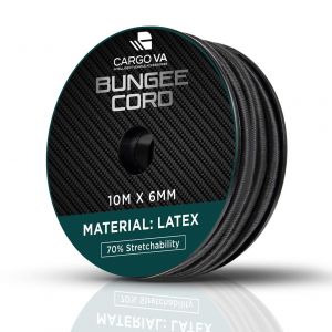 CargoVA - Corde &eacute;lastique 6mm 10m Noire - Corde Extensible 70% d&rsquo;&eacute;lasticit&eacute; - Corde r&eacute;sistante aux intemp&eacute;ries pour remorques, voiles d'ombrage, b&acirc;ches, etc. (CargoVA, neuf)