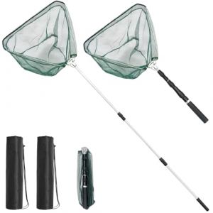 Lot de 2 épuisettes de pêche télescopiques pliables de 150 cm avec sac de rangement, longueur réglable, épuisette de pêche en nylon durable pour enfants et adultes (UKJIYU, neuf)