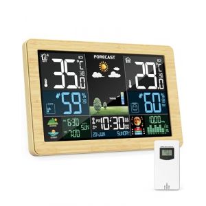 Station Météo Interieur Exterieur Sans Fil, Prévisions Météorologiques, Affichage de la Température et de l'humidité Pression de l'air Couleur, DCF Radio-Réveil Réveil Météo (lihongeur, neuf)