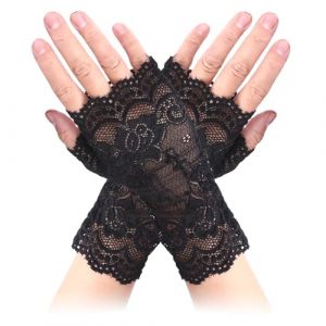 WLLHYF Gants en dentelle femme th&eacute; dansant ann&eacute;es 1920 gants courts sans doigts gants floraux mari&eacute;e bal gants pour mariage carnaval d&eacute;coration f&ecirc;te costume, Noir , taille unique (chuhua, neuf)