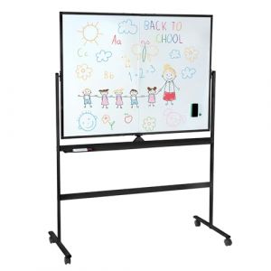 Tableau Blanc Mobile 120 &times; 90 cm, Double Face, Grand Tableau Blanc Effa&ccedil;able Magn&eacute;tique sur Pied, Portable Effa&ccedil;able &agrave; Sec, R&eacute;glable en Hauteur avec Support et Roulettes, Cadre en Aluminium (Noir) (Surempi, neuf)