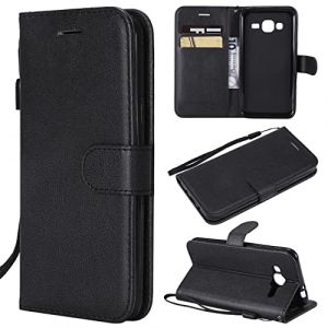 SATURCASE Coque pour Samsung Galaxy J3 / J3 2016, Classique PU Cuir Magnétique Flip Portefeuille Support Porte-Carte Protecteur Housse Étui avec Dragonne pour Samsung Galaxy J3 / J3 2016 (XD-Noir) (SATURCASE-EU, neuf)