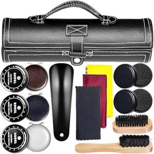 SQAQS 12 in 1 Kit de Cirage de Chaussures, Sac Noir, Kit de Cirage de Chaussures, Kit de Brosse de Voyage de Qualité Supérieure, Brosse de Polissage, Chiffon à Lustrer, Brosse à Cheveux et éponge (SQAQS, neuf)