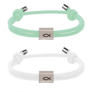DIFLAX 2 Pièces Bracelet Cordon Porte-Bonheur Bracelet Poisson chrétien pour Femme Fille Cadeau Communion Baptême Cadeau de Confirmation (Blanc+Vert) (SVF TUNDER PRICE, neuf)