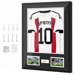 QPQIYIY Cadre Maillot Foot 60x80 cm, Cadre pour Maillot de Foot en Bois Massif Noir pour Maillots Sign&eacute;s et Photos, Convient pour Football, Tennis et Rugby (60 x 80 cm) (Frame Eu, neuf)
