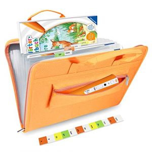 Sac pour Ravensburger Tiptoi Stylo et Livres Tiptoi, Pochette pour Tiptoi Coffret Complet, Housse pour Tiptoi Mon Premier Atlas, Porte-Documents Enfant pour l'école, Trieurs à Soufflets, Orange (Annmore, neuf)