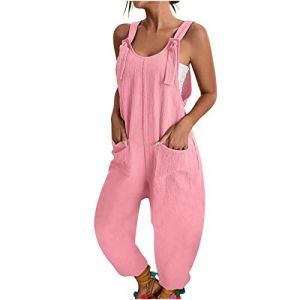 Combinaison D'été sans Manche pour Femme, Salopette Femme Ete Fluide Jumpsuit Combishort À Bretelles Dos Nu Barboteuse Jambes Larges Léger Spaghetti Pantalon Loose Combi Femmes avec Poches (xqYSmk, neuf)