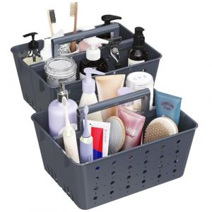 Lifewit Panier Douche Plastique, Rangement Salle de Bain, Panier Rangement avec Poign&eacute;e, Bathroom Organizer pour Range Shampoing, Gel Douche, Brosse &agrave; Dents, Dentifrice, Gris, 2 Pi&egrave;ces (Lifewit Home FR, neuf)