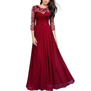 2025 Robe en dentelle &agrave; col rond Robe de soir&eacute;e Jupe Robe de mariage Femme &eacute;l&eacute;gante, rouge, L (⭐⭐⭐⭐⭐Five star⭐⭐⭐⭐⭐, neuf)