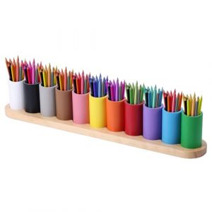Pot &agrave; Crayons de Couleur en Bois, Organiseur de Crayons Montessori 11 Compartiments Amovibles Porte-Stylos Organisateur Rangement Crayons Porte-Marqueurs pour Enfants Fournitures Scolaires (funysion, neuf)
