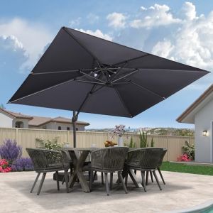 PURPLE LEAF Parasol D&eacute;port&eacute; 3 x 4 m Rectangulaire avec Double Toile UPF 50+, Parasol De Jardin Ext&eacute;rieur avec Manivelle Am&eacute;lior&eacute;e, M&acirc;t &Eacute;largi et &Eacute;paissi, 6 Inclinaisons et Rotation &agrave; 360&deg;, Gris (PurpleLeafGarden, neuf)