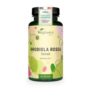 Rhodiola Rosea Vegavero&reg; | 1200 mg (Extrait 6:1) | 120 G&eacute;lules (4 MOIS) | Anti Stress + Fatigue + M&eacute;moire | RHODIOLIFE&reg; | 3% Rosavine + 1% Salidroside | SANS ADDITIFS et VEGAN (Vegavero, neuf)
