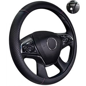 Zawaer Couvre Volant Voiture, Universelle Housse 37-39CM, Antidérapant, Respirant, Fibre de Carbone, élastique Professionnel Cuir – Noir & Rouge (avec Poubelle de Voiture) (RIZZETTO MILENA, neuf)