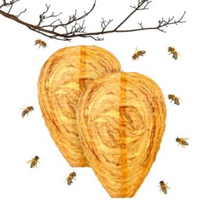 2 Pcs Leurres de Nid de Guêpe Imperméables, Faux Nid De Guêpe en Tissu Anti-Frelons Suspendus Leurre d'abeille Non Toxique Dissuasif,Convient Aux Jardins Domestiques Et Extérieurs (CIMOWN, neuf)
