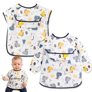 GGUFAY Bavoirs Bebe avec Manches,2 Peinture Bavoir Imperm&eacute;able Tablier d'Alimentation avec Poches,Longues Bebe Bavoir pour Unisexe Les Enfants de 6 Mois &agrave; 3 Ans,Enfants Mangeant Peinture et Jeu (Rfervgauk, neuf)