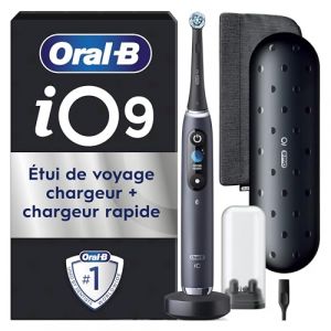 Oral-B iO 9 Brosse A Dents Electrique Noire Edition Speciale, 7 Modes De Brossage Avec Blancheur, Soin Des Gencives, 16 Zones De Nettoyage, 2 Brossettes De Rechange Oral B, Chargeur, Etui Voyage (TH Ecom, neuf)