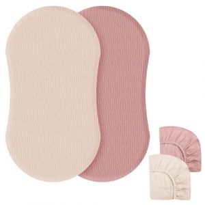 Lot De 2 Drap Housse Baby, Draps De Berceau, Drap Housse Couffin, en Mousseline De Coton Alèse Protège Matelas Compatible Bébé Nacelle Support Couffin Convient pour Drap Housse (Crème/Rouge Sable) (DING VICTORY LIMITED, neuf)