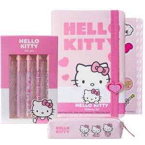 Get Trend Hello Kitty Set Papeterie Joli Cahier Trousse Kawaii Autocollants Stylos Bille École Bureau Anime Idée Cadeau (Rose Hello Kitty) (Get Trend., neuf)