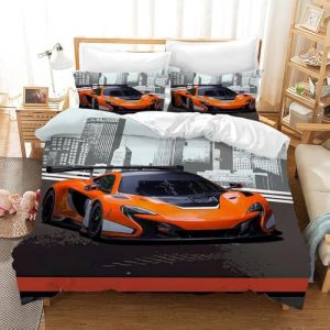 CXYXHW Housse de Couette Voiture de Course 200×200 cm,Parure de Lit Voiture de Sport avec 2 Taies d'oreiller Microfibre pour Enfants Jeunes(Voiture de Course 1,200x200cm) (HYLin, neuf)