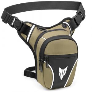 YERUUE Sacoche de Jambe Moto Étanche pour Homme Femme, Sac de Jambe Tactique Capacité Extensible avec Bande Réfléchissante et Ceinture Réglable Moto Drop Leg Bag pour Cyclisme Randonnée (Kaki) (YERUUE, neuf)