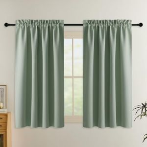 PONY DANCE Rideau Occultant 140x145 - Rideaux Passe Tringle Tenture Opaque Decoration pour Chambre/Salon/Fenetre/Porte Brise Bise Intérieurs, L 140 x H 145 cm, 2 Pièces, Sauge Vert (RYB HOME EU, neuf)
