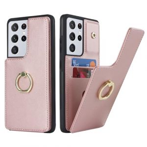 SailorTech Coque pour Samsung Galaxy S21 Ultra &Eacute;tui avec Porte-Carte de cr&eacute;dit pour Femmes, Etui pour Samsung S21 Ultra Anneau de Support avec Fentes pour Cartes &Eacute;tui &agrave; la Mode-Or Rose (Sailor-Tech, neuf)