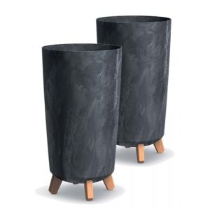 Tymar Grands pots de fleurs avec pieds, cache-pot, grand pot de fleurs, pot de fleurs mat, pot de plantes pour int&eacute;rieur et ext&eacute;rieur ((2 packs) B&eacute;ton Anthracite ; Hauteur 44,5 cm/&oslash; 24 cm) (Julmax, neuf)