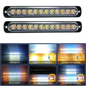 Willpower 2pcs 7.5" 12 LED Feu Stroboscopique Urgent Ambre Blanc Feux de Gabarit Lat&eacute;raux Voiture 12V 24V Barre LED Balise Clignotante de S&eacute;curit&eacute; pour Remorque Utilitaire Bateau Tracteur V&eacute;hicule (gzyizai, neuf)