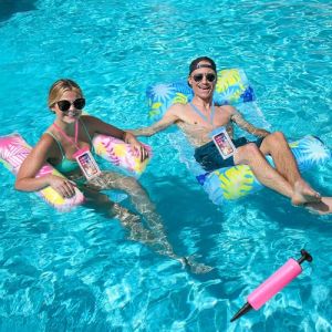 Aoreun Bouee Piscine Adulte, 2 Pi&egrave;ces 4 in 1 Hamac Flottant Gonflable Piscine avec Deux Pochette &eacute;tanche, Matelas Filet Piscine, Bou&eacute;e Transat Piscine Pliable Portable pour Les Vacances &agrave; la Plage (xeeweg shop, neuf)