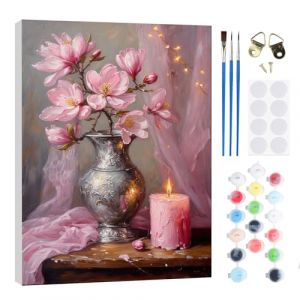 RICUVED Peinture par Num&eacute;ros Adulte Fleur,Bougie Maison Peinture par Num&eacute;ros Kits avec Cadre en Bois Toile Huile la Main avec Pinceaux Kits Adultes Artisanat pour la Maison 20x30cm (FANDIJIA, neuf)
