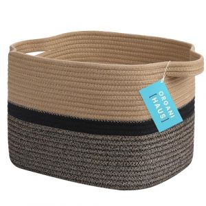 OrganiHaus Panier Rangement Bébé, Panier Rangement Salle de Bain, Panier en Corde de Coton pour Decoration Chambre Bebe, Panier de Rangement pour Livres et Jouets 35x23, Noire/Miel (OrganiHaus® Europe, neuf)