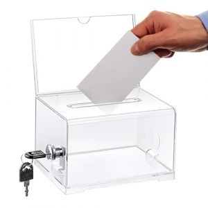 Bo&icirc;te de Dons en Acrylique, Bo&icirc;te &agrave; Dons Verrouillable, urne &Eacute;lectorale Transparente avec Serrure &agrave; Cl&eacute;, Tirelire Transparente, avec Autocollant, pour Stocker les Bulletins de Vote et les Collectes (Albog Trading, neuf)
