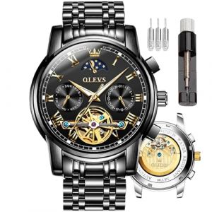 OLEVS Montre squelette à remontage automatique pour homme Tourbillon sans pile Montre de luxe en acier inoxydable avec date mécanique étanche tendance pour homme, Gw-g6617-noir, Bracelet (⭐⭐⭐⭐⭐ WAREHOUSE FR ✅, neuf)
