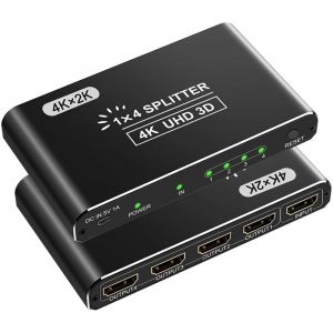 HDMI Splitter 1 Entree 4 Sorties - r&eacute;partiteur hdmi 4k Compatible HDCP 4K 3D UHD 1080P HDTV pour lecteurs DVD Consoles de Jeux appareils de Streaming (devis-01, neuf)