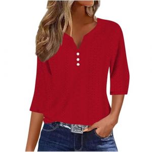 Chemisiers Et Blouses Femme Tunique Chemisier Femme Manche Courte Chic Et &Eacute;L&eacute;Gant Chemises Couleur Unie &Eacute;T&eacute; Ample Haut Top &agrave; Revers L&acirc;Che Respirant Blouse Grande Taille Col V Button T Shirts (⭐⭐⭐⭐⭐5.0 Yaair-OEF, neuf)