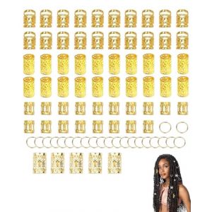 KGDUYC 85 pcs accessoires pour cheveux anneau de tresse, tige de tresse, bijoux de tresse, anneau de tresse hippie, pince &agrave; bijoux, tresse, accessoire pour cheveux, dor&eacute; (Qertyias O&Uuml;, neuf)