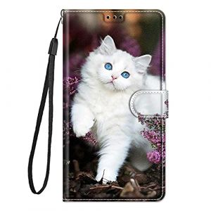 Guxira Coque Cuir pour Samsung Galaxy A22 5G Étui à Rabat Motif Dessin pour Filles Femmes, Portefeuille Housse avec Case 360 Degrés Silicone Antichoc Protection Cover Cuir - Chat Blanc (Guxira, neuf)