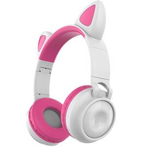 Oreillette Bluetooth Oreille de Chat, Casque de Jeu de Filles Mignonne Montée sur la Tête Lumineuse avec Oreillettes Ajustables en Mousse à Mémoire pour PC, Portable, Mac, PS4 (Blanc) (LAIKAI, neuf)