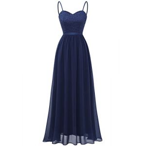 DRESSTELLS Robe de Soirée Longue Femme avec Bretelles Réglables et Dentelle Florale, Robe de Demoiselle d'honneur Élégante et Confortable pour Mariage, Bal et Autres Occasions Bleu Marine 3XL (Dresstells, neuf)