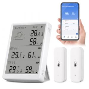 Chatthen Thermom&egrave;tre Connect&eacute;, WiFi Hygrometre Interieur Thermom&egrave;tre Ext&eacute;rieur, Port&eacute;e de 100m, Exportation de Donn&eacute;es et &eacute;talonnage Gratuits, 2 Capteurs et 1 Station de Base, Compatibles Avec Alexa (Chatthen(TM), neuf)