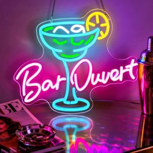 Lxmoneon Enseigne Lumineuse N&eacute;on Bar Ouvert, enseigne ouverte pour entreprise, lumi&egrave;re n&eacute;on suspendue pour entr&eacute;e ou fen&ecirc;tre, lumi&egrave;re n&eacute;on LED pour bar, pub, caf&eacute;, restaurant, party, D&eacute;coration de bar (HANXIANG-EU, neuf)