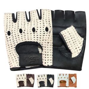 PSS Mitaines Gants sans Doigts Homme Femme Cuir V&eacute;ritable Vache pour Conduite Voiture V&eacute;lo Cyclisme Bike VTT Fauteuil Roulant Gants Demi-Doigts &Agrave; Mailles Coussin Paume &Eacute;t&eacute; Hiver - Noir (BUSINESS SQUARE, neuf)